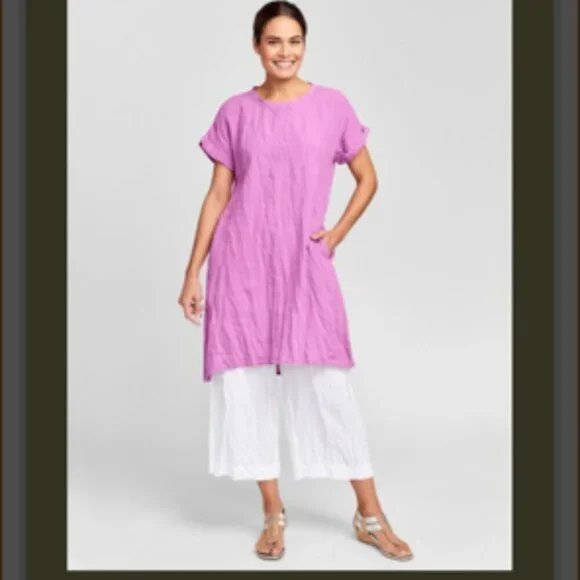 Flax 100% Linen Tee Top Tunic Dress Pockets Peony Pink NWT NEW Medium - Picture 9 of 9
